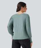 Round Neck Puff Sleeve Casual Top — Morning Dew Green — view 2