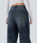 Mid Rise Casual Flowy Jeans with Pockets — Estate Blue Denim — view 5