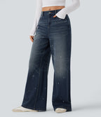 Mid Rise Casual Flowy Jeans with Pockets — Estate Blue Denim — view 3
