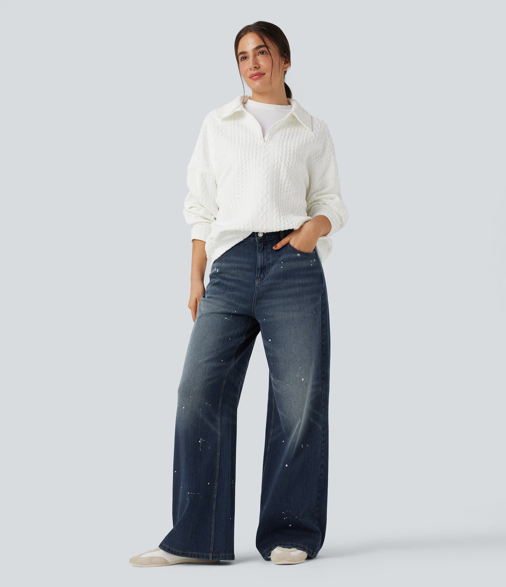 Mid Rise Casual Flowy Jeans with Pockets — Estate Blue Denim — view 6