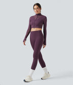 Thumb Holes Contrast Lace Double Zipper Yoga Jacket — Dusky Evening purple — view 7