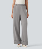 High Waisted Rolled Hem Crepe Work Baggy Trousers with Pockets — Paloma — view 2