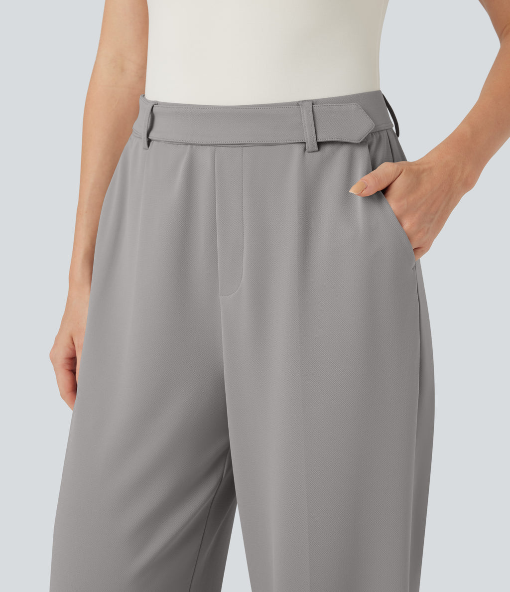 High Waisted Rolled Hem Crepe Work Baggy Trousers with Pockets — Paloma — view 5