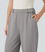 High Waisted Rolled Hem Crepe Work Baggy Trousers with Pockets — Paloma — view 5