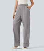 High Waisted Rolled Hem Crepe Work Baggy Trousers with Pockets — Paloma — view 4