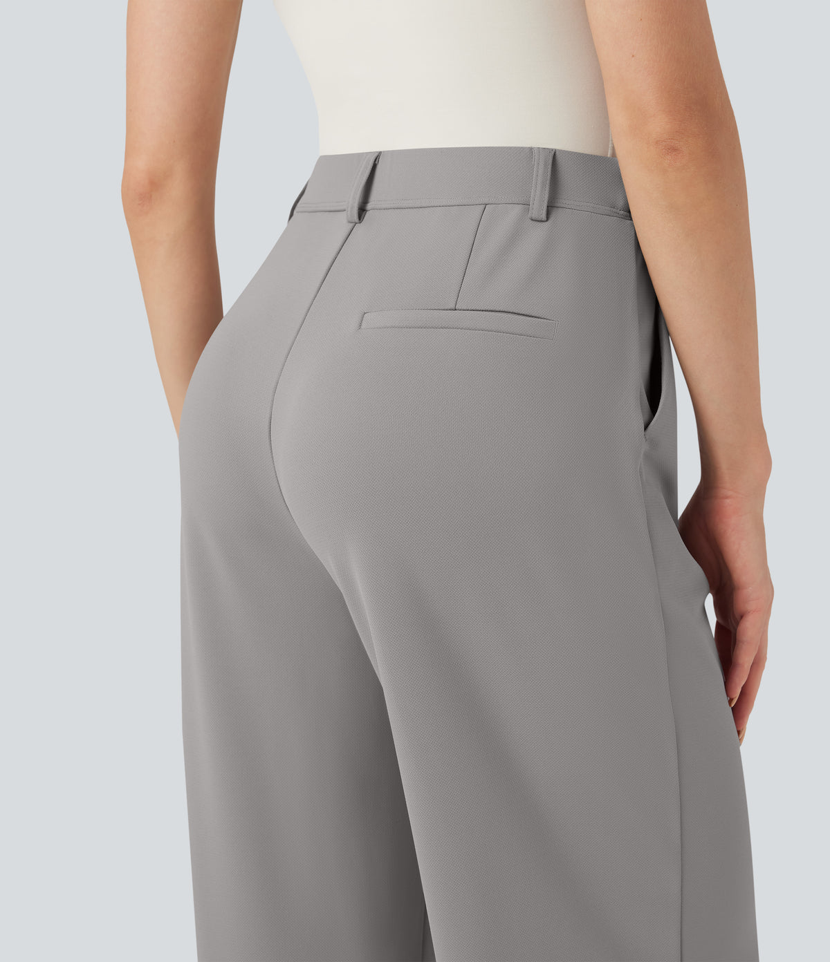 High Waisted Rolled Hem Crepe Work Baggy Trousers with Pockets — Paloma — view 6