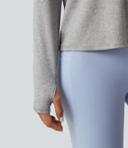 Cowl Back Long Sleeve Thumb Hole Yoga Sports Top — Fog Gray — view 4