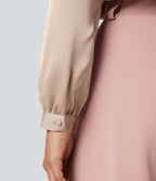 Tie Front Long Sleeve Work Shirt — Toasted Almond — view 6
