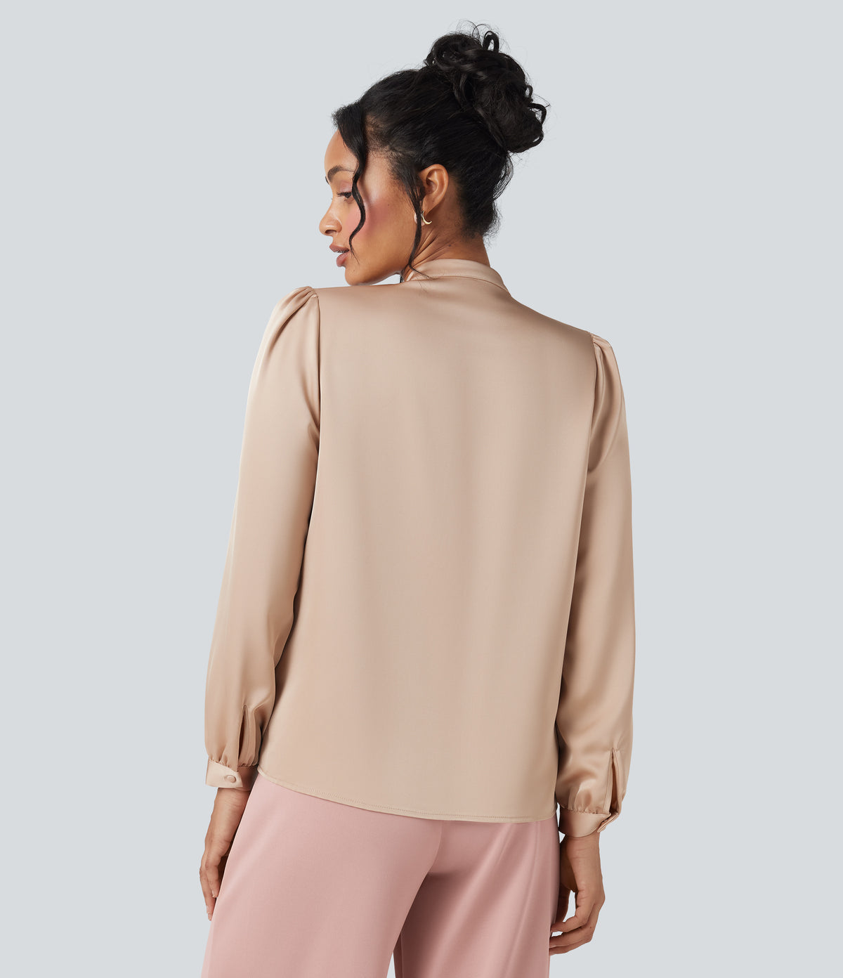 Tie Front Long Sleeve Work Shirt — Toasted Almond — view 8