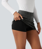 High Waisted 2-in-1 Bodycon Houndstooth Plaid Mini Work Skirt — Dark Gray Plaid — view 5
