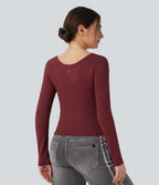 OneForm Seamless Flow Square Neck Long Sleeve 2-in-1 Yoga Sports Top — Pomegranate — view 3