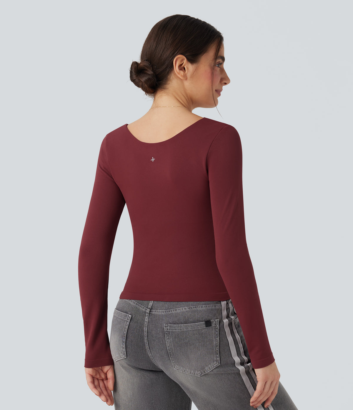 OneForm Seamless Flow Square Neck Long Sleeve 2-in-1 Yoga Sports Top — Pomegranate — view 3