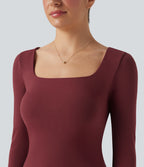 OneForm Seamless Flow Square Neck Long Sleeve 2-in-1 Yoga Sports Top — Pomegranate — view 5