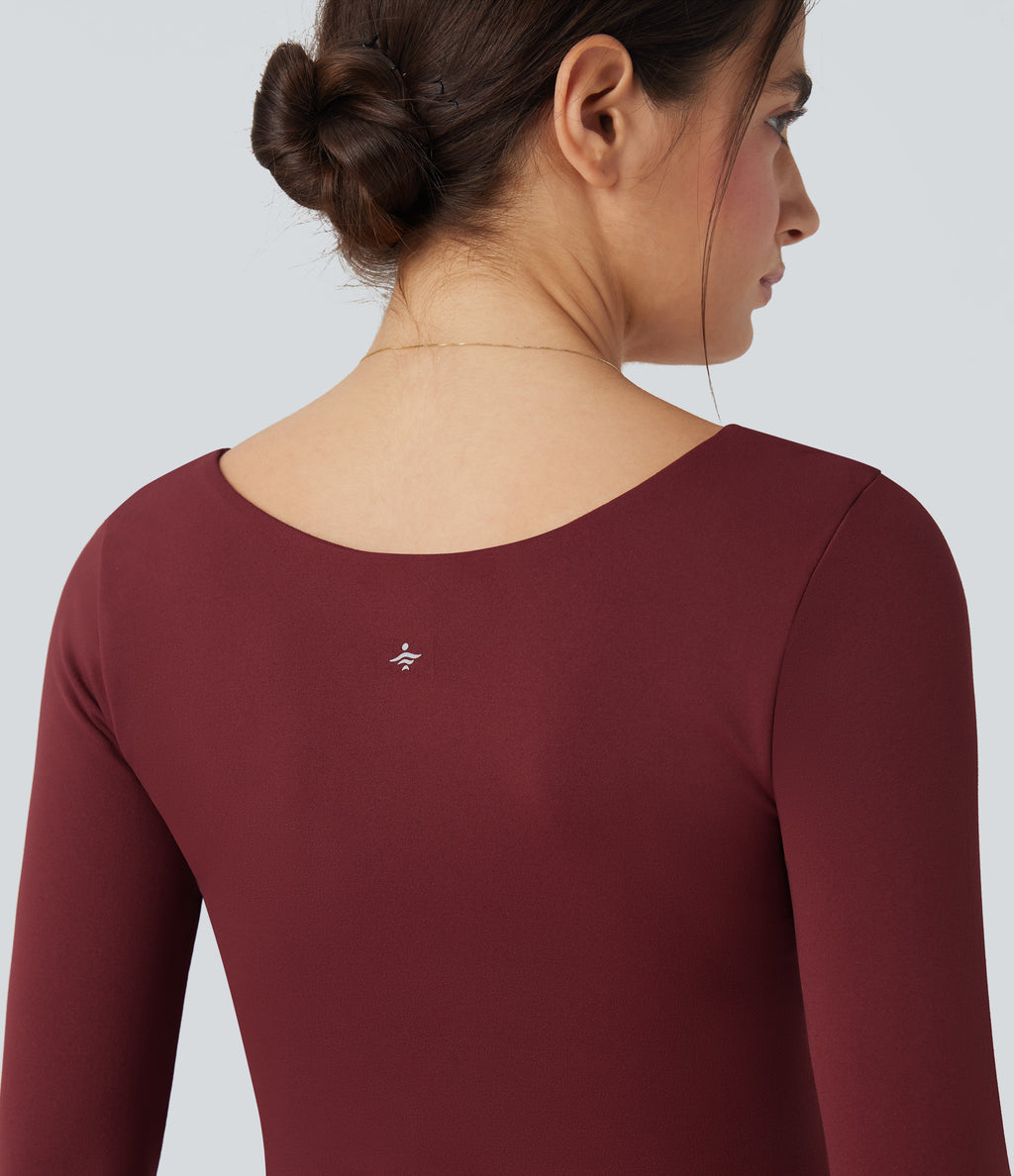 OneForm Seamless Flow Square Neck Long Sleeve 2-in-1 Yoga Sports Top — Pomegranate — view 6