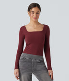 OneForm Seamless Flow Square Neck Long Sleeve 2-in-1 Yoga Sports Top — Pomegranate — view 2