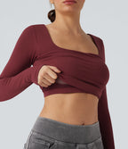 OneForm Seamless Flow Square Neck Long Sleeve 2-in-1 Yoga Sports Top — Pomegranate — view 1