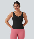 Deep V-Neck Scoop Back Yoga Tank Top — Black — view 1