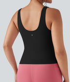 Deep V-Neck Scoop Back Yoga Tank Top — Black — view 5