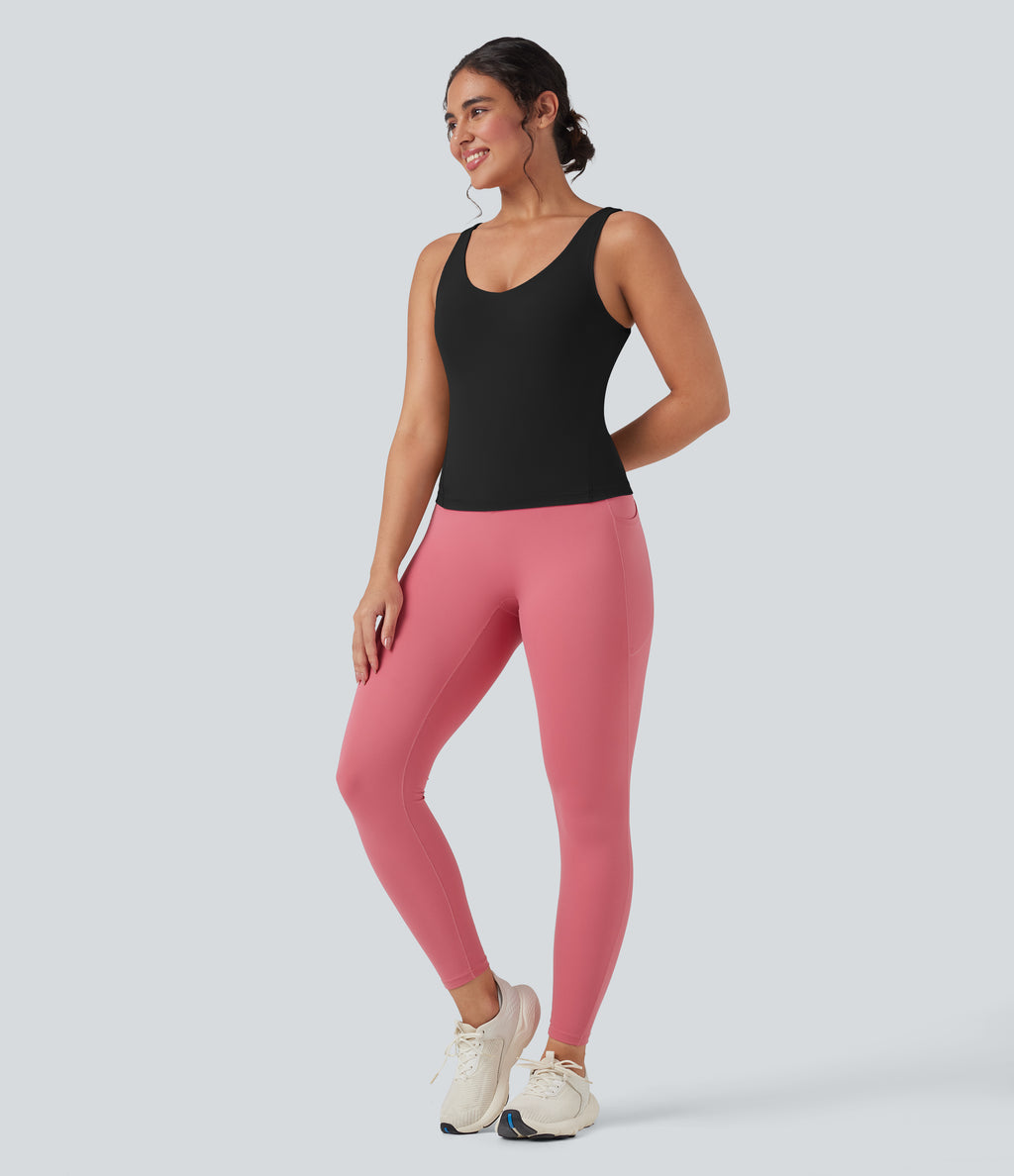 Deep V-Neck Scoop Back Yoga Tank Top — Black — view 6