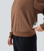 Round Neck Long Sleeve Fleece Casual Cotton Sweatshirt with Pockets — Pecan Pie — view 4