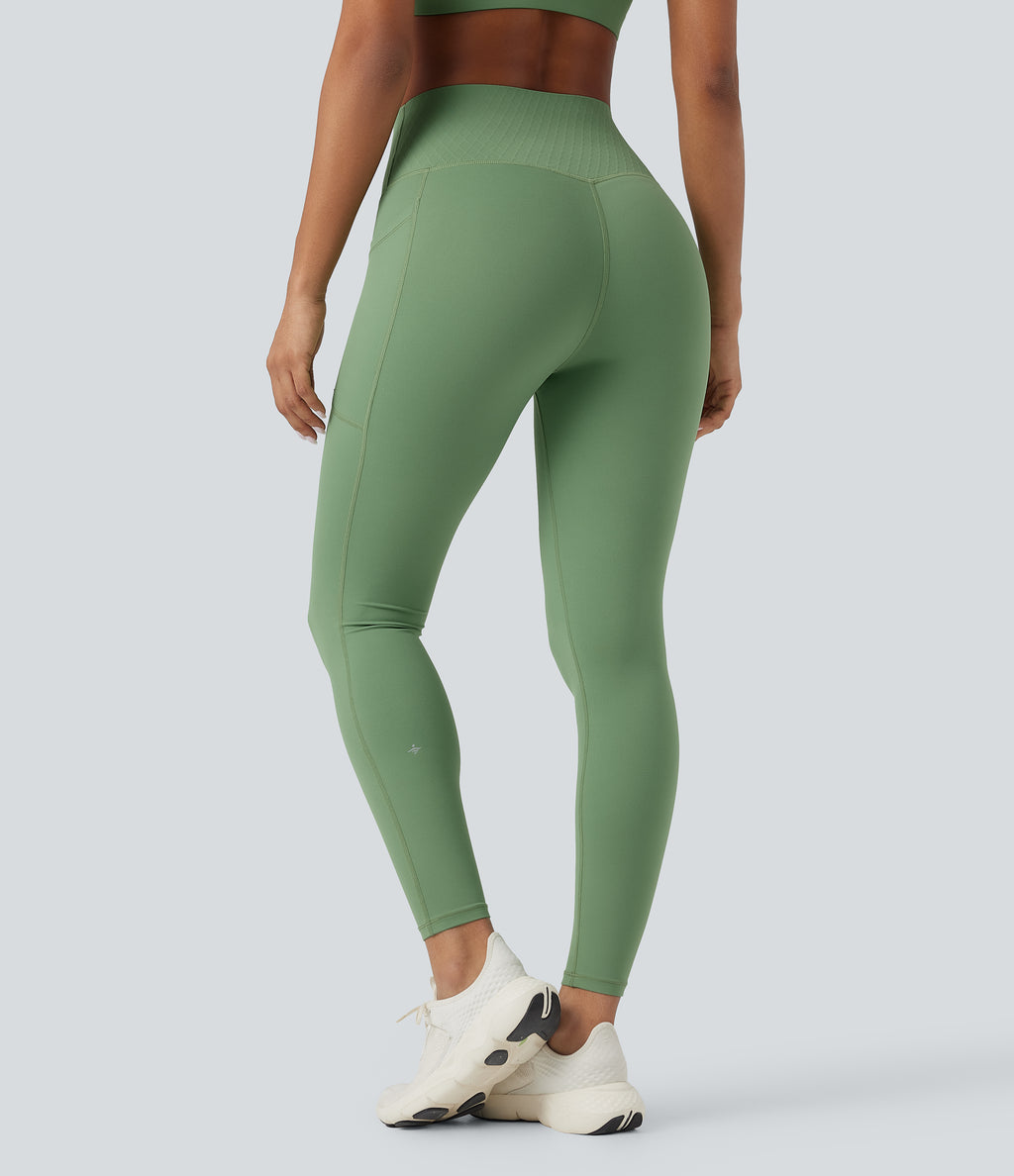 High Waisted Tummy Control Yoga 7/8 Leggings with Pockets — Kashmir — view 2