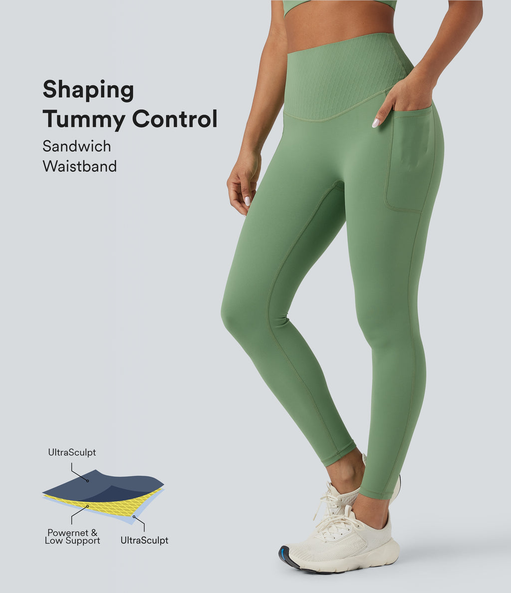 High Waisted Tummy Control Yoga 7/8 Leggings with Pockets — Kashmir — view 1