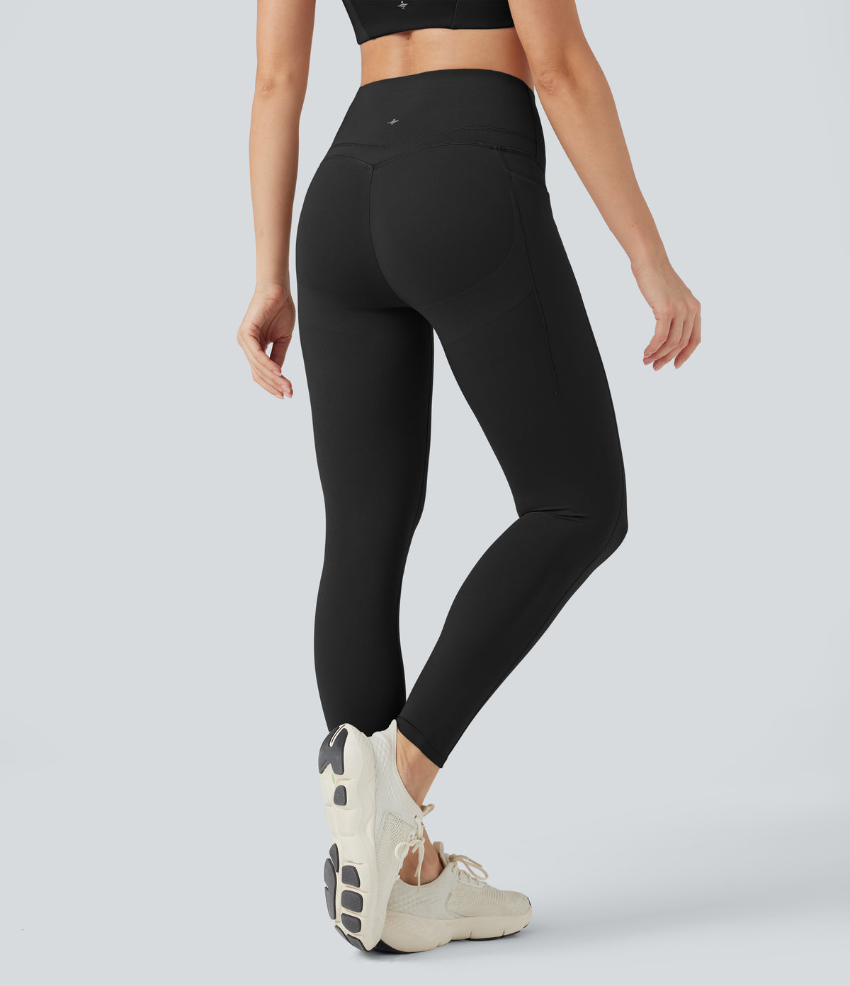 High Waisted Butt Lifting Tummy Control Shaping Training Leggings with Pockets — Black — view 2