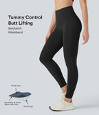 High Waisted Butt Lifting Tummy Control Shaping Training Leggings with Pockets — Black — view 1