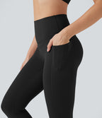 High Waisted Butt Lifting Tummy Control Shaping Training Leggings with Pockets — Black — view 5