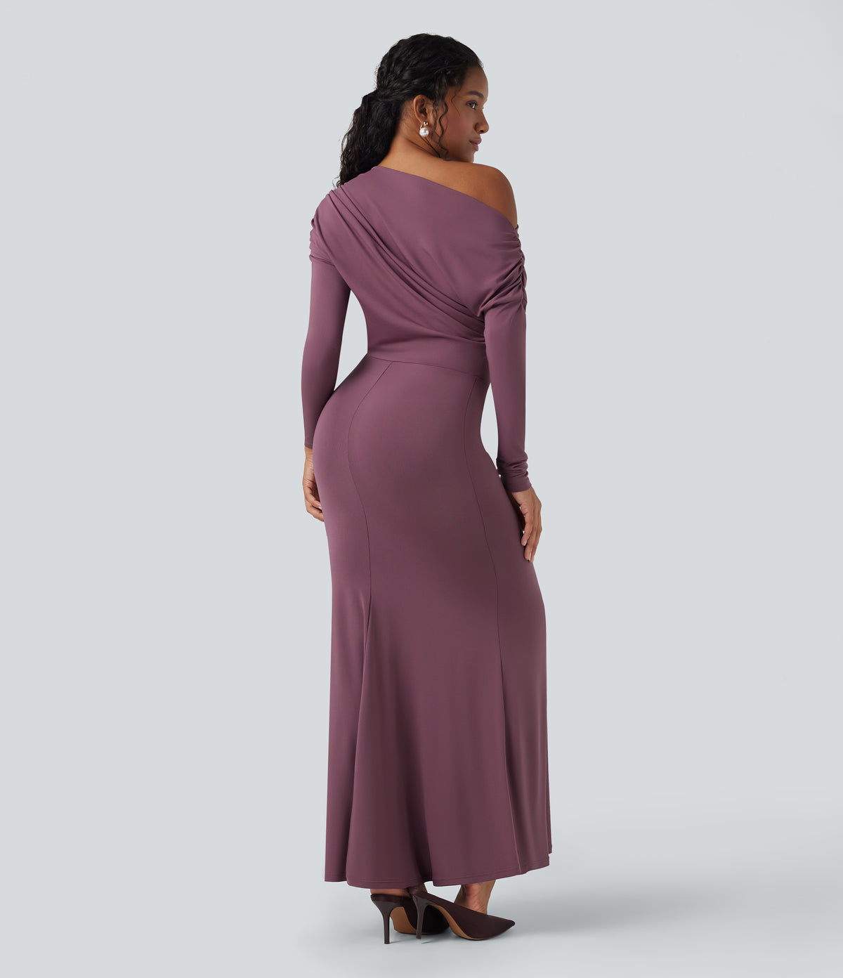 Off Shoulder Long Sleeve Maxi Mermaid Dress — Tulipwood — view 2