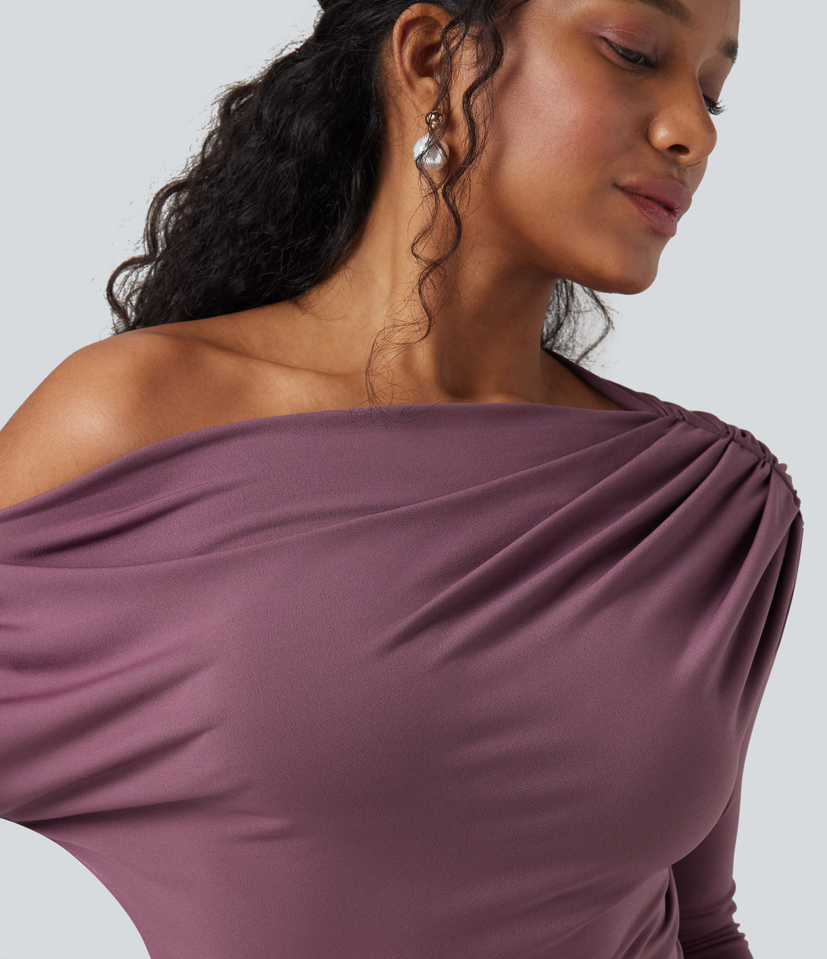 Off Shoulder Long Sleeve Maxi Mermaid Dress — Tulipwood — view 5