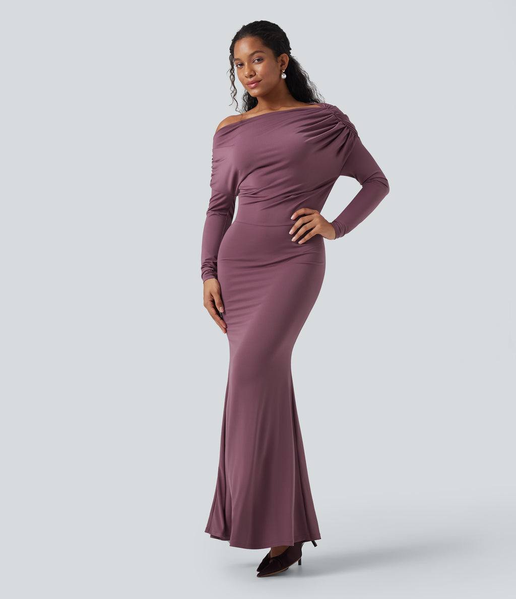 Off Shoulder Long Sleeve Maxi Mermaid Dress — Tulipwood — view 4
