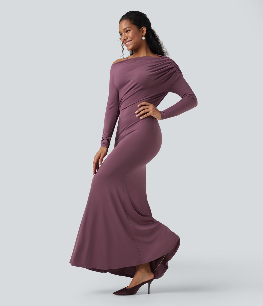 Off Shoulder Long Sleeve Maxi Mermaid Dress — Tulipwood — view 3