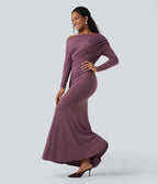 Off Shoulder Long Sleeve Maxi Mermaid Dress — Tulipwood — view 3