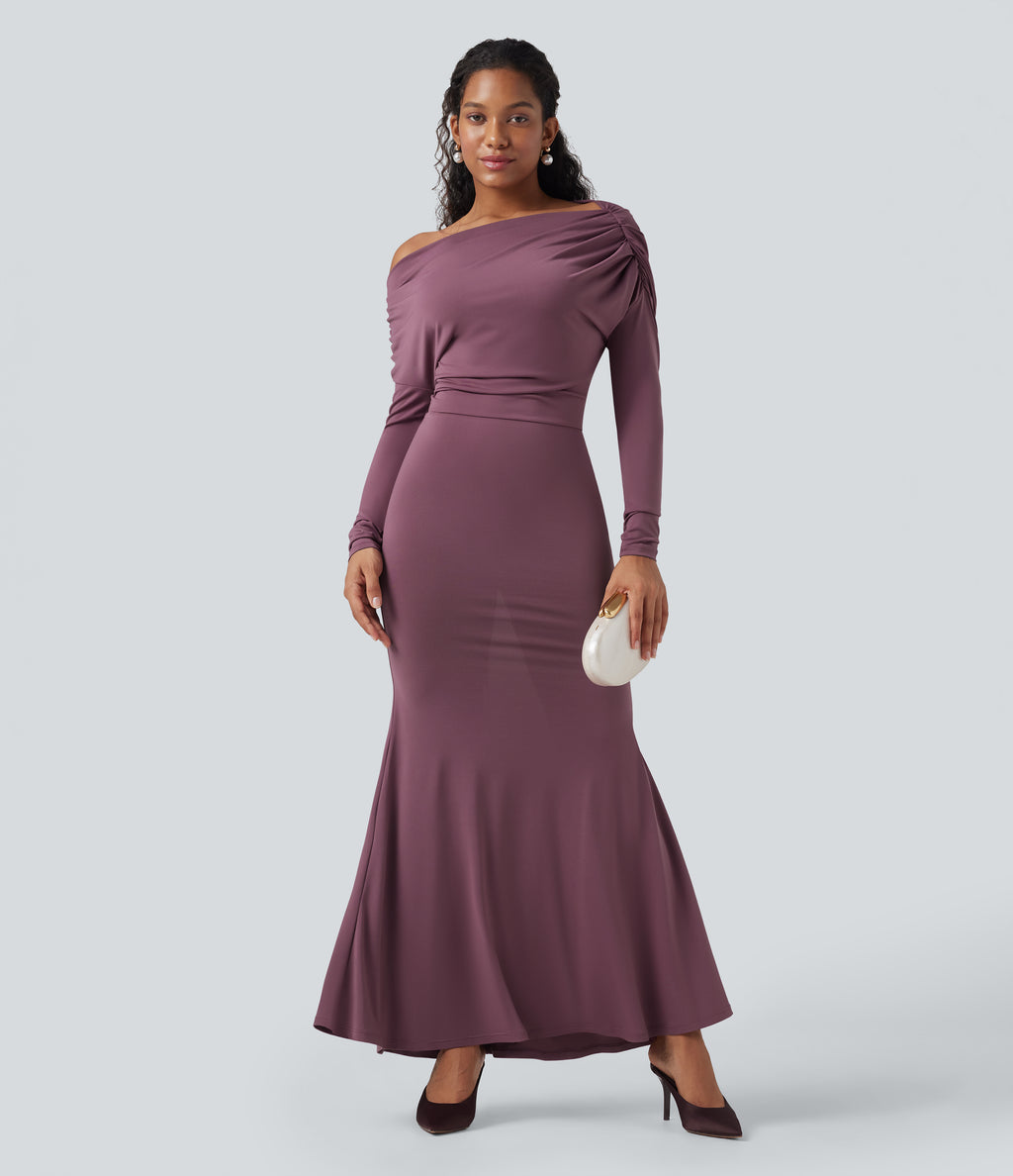Off Shoulder Long Sleeve Maxi Mermaid Dress — Tulipwood — view 1