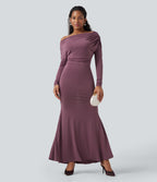Off Shoulder Long Sleeve Maxi Mermaid Dress — Tulipwood — view 1