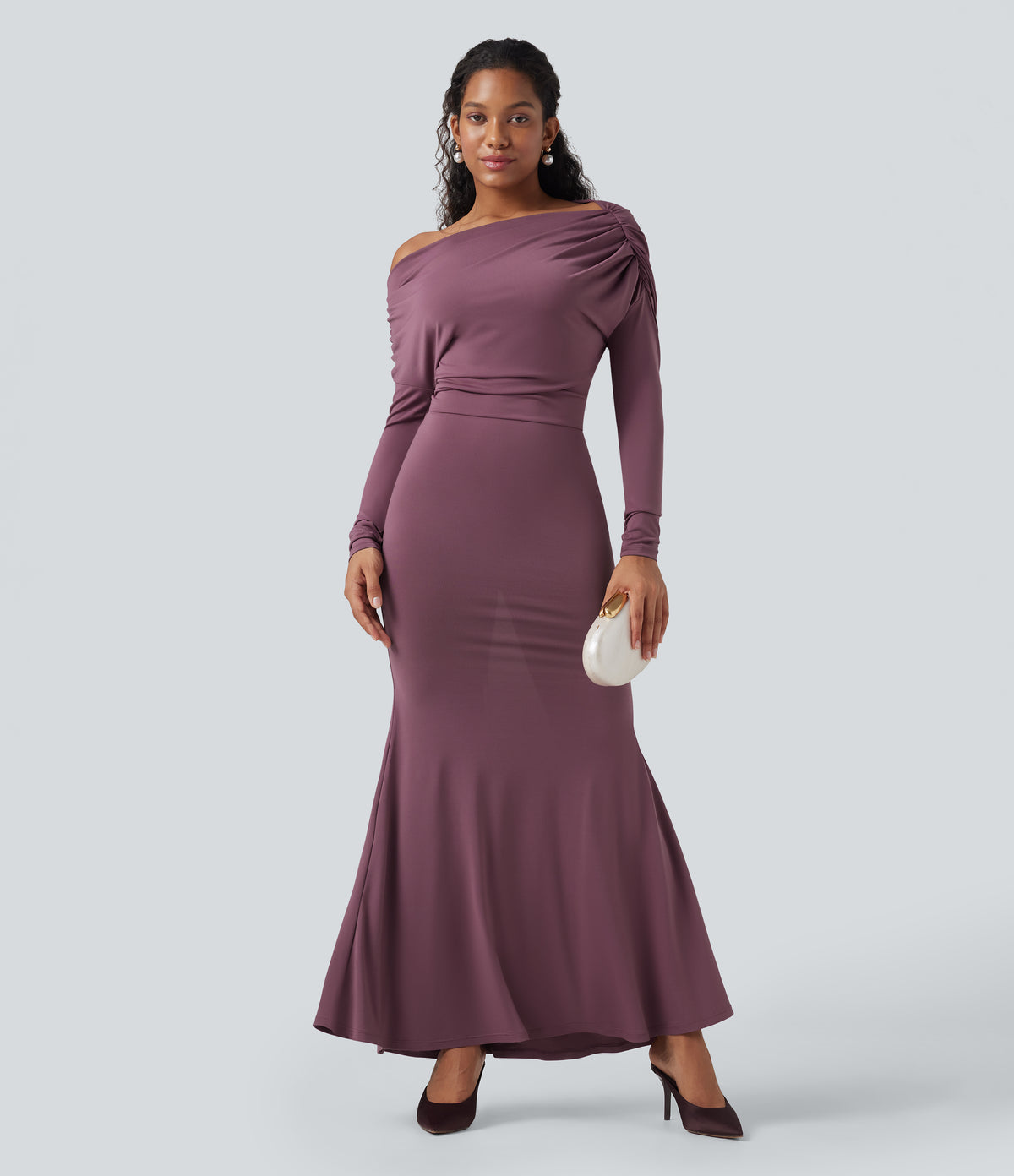 Off Shoulder Long Sleeve Maxi Mermaid Dress — Tulipwood — view 1