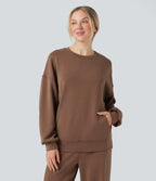 SpacerTek Round Neck Long Sleeve Crossover Back Casual Sweatshirt with Pockets — Pecan Pie — view 3