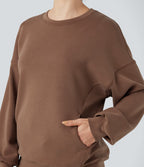 SpacerTek Round Neck Long Sleeve Crossover Back Casual Sweatshirt with Pockets — Pecan Pie — view 5