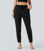 Mid Rise Drawstring Quick Dry Lounge Heathered Warming Trousers with Pockets-UPF40+ — Coal Fade — view 3
