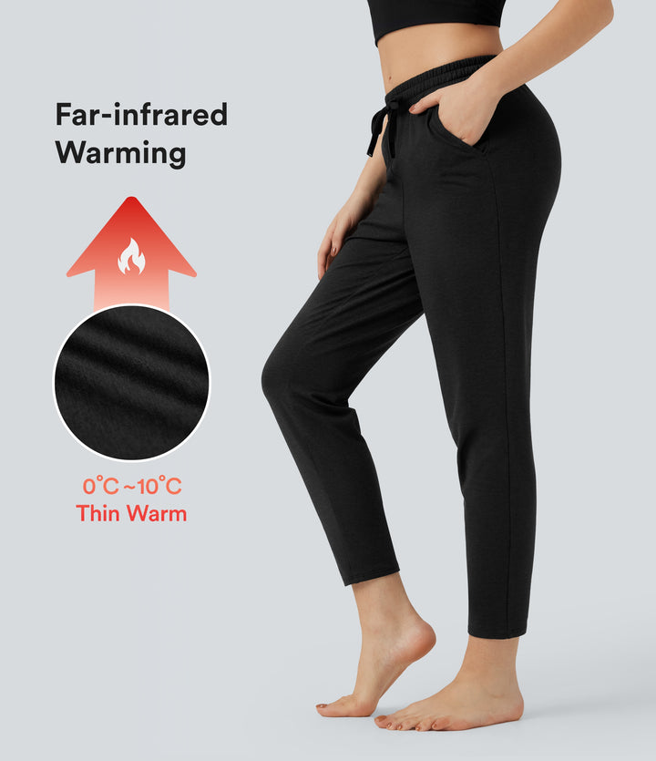 Mid Rise Drawstring Quick Dry Lounge Heathered Warming Trousers with Pockets-UPF40+ — Coal Fade — view 1