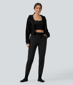 Mid Rise Drawstring Quick Dry Lounge Heathered Warming Trousers with Pockets-UPF40+ — Coal Fade — view 5