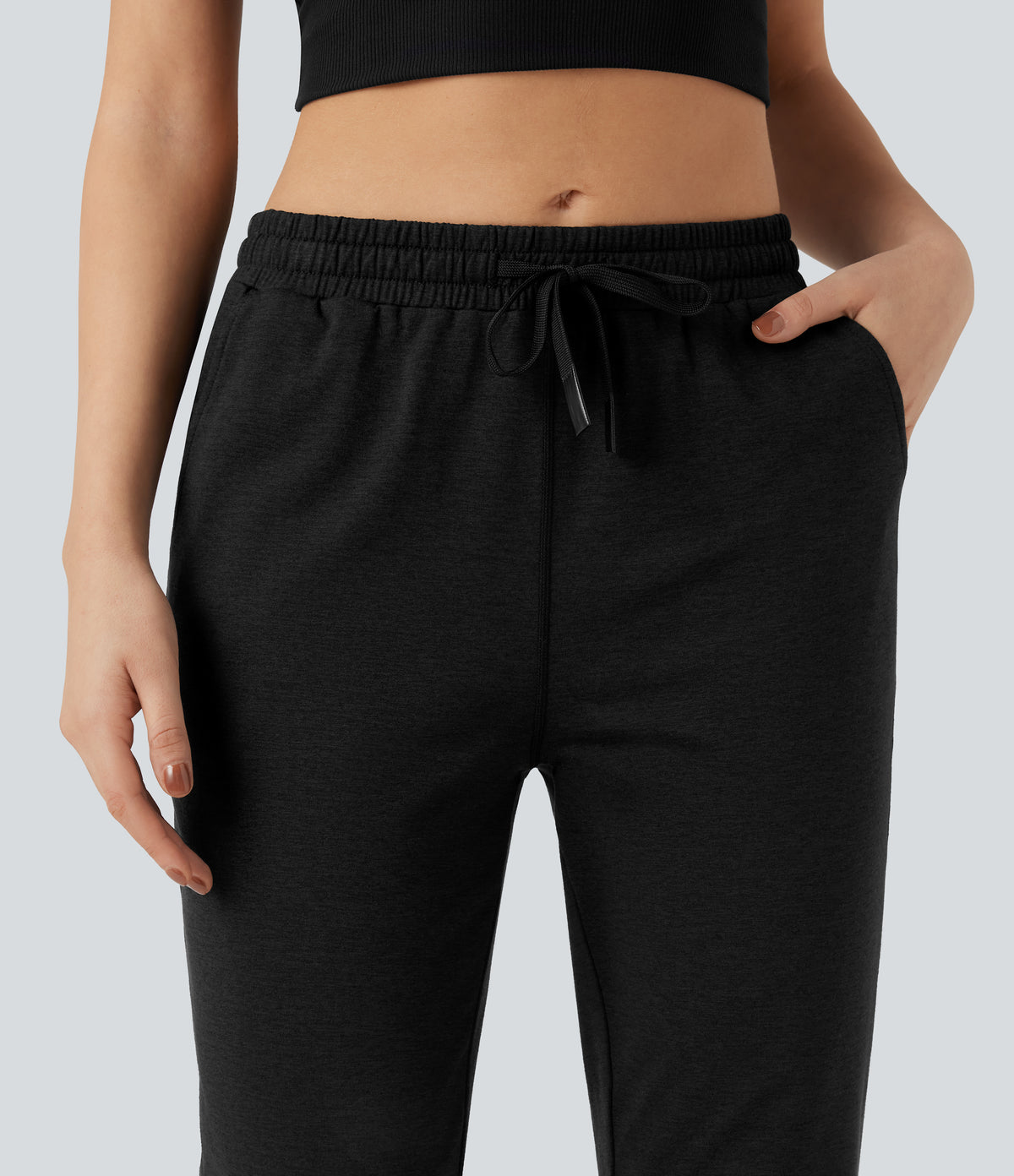 Mid Rise Drawstring Quick Dry Lounge Heathered Warming Trousers with Pockets-UPF40+ — Coal Fade — view 4