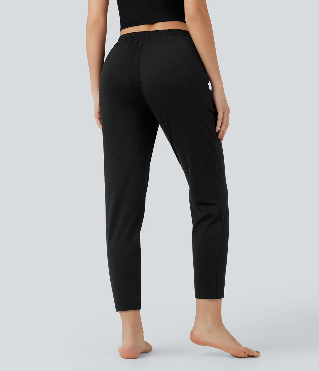 Mid Rise Drawstring Quick Dry Lounge Heathered Warming Trousers with Pockets-UPF40+ — Coal Fade — view 2
