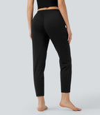 Mid Rise Drawstring Quick Dry Lounge Heathered Warming Trousers with Pockets-UPF40+ — Coal Fade — view 2