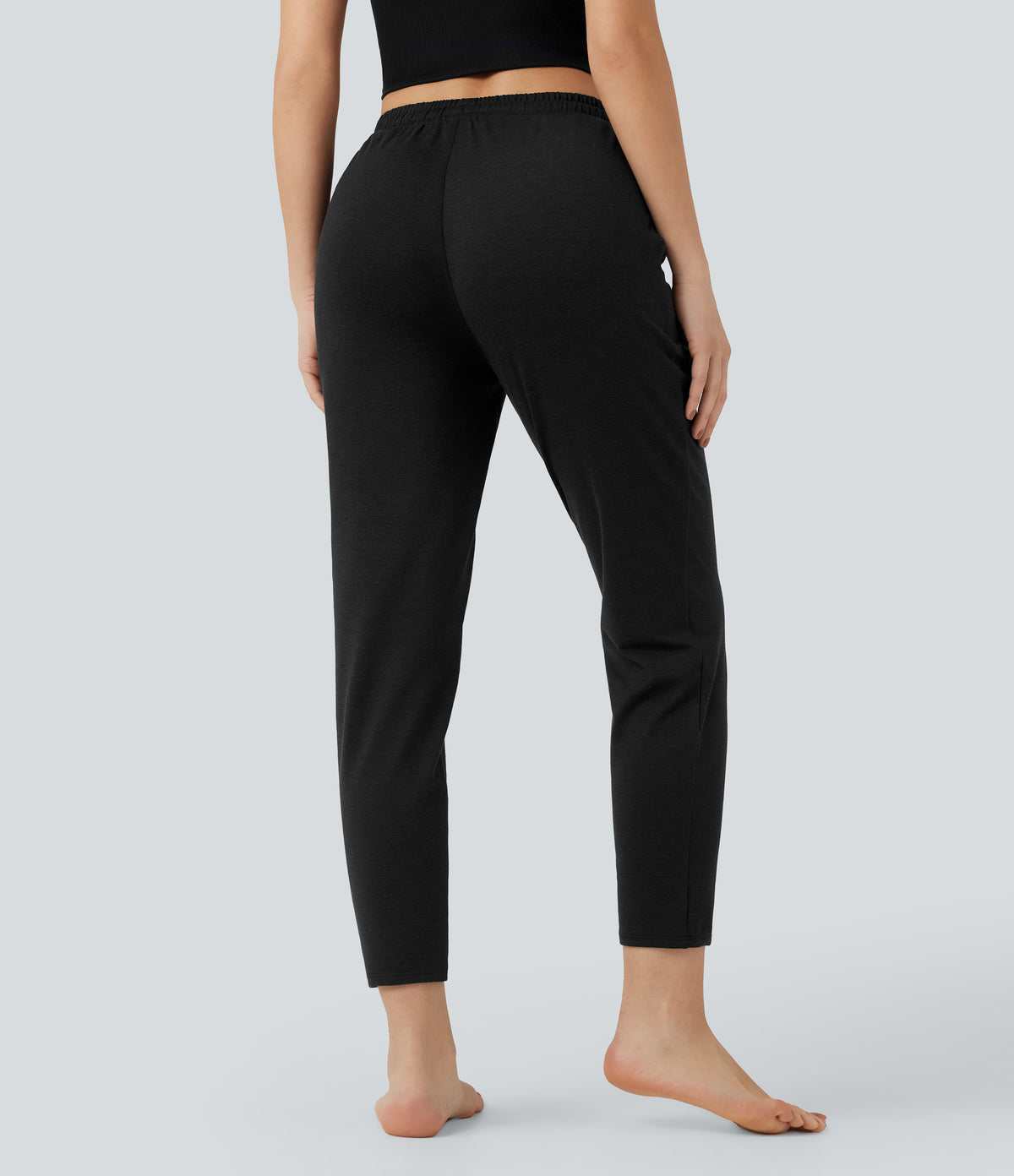 Mid Rise Drawstring Quick Dry Lounge Heathered Warming Trousers with Pockets-UPF40+ — Coal Fade — view 2