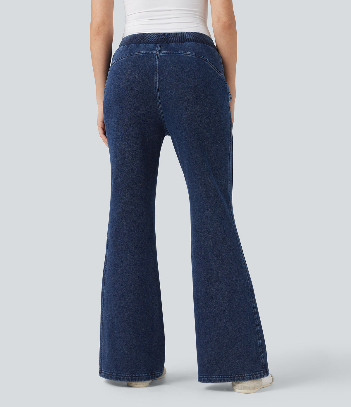 Mid Rise French Terry Casual Flaredd Sweatpants Jeans with Pockets — Pageant Blue Denim — view 2