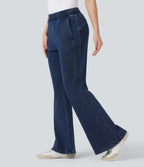 Mid Rise French Terry Casual Flaredd Sweatpants Jeans with Pockets — Pageant Blue Denim — view 1