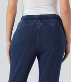 Mid Rise French Terry Casual Flaredd Sweatpants Jeans with Pockets — Pageant Blue Denim — view 4