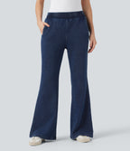 Mid Rise French Terry Casual Flaredd Sweatpants Jeans with Pockets — Pageant Blue Denim — view 3
